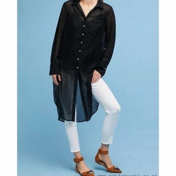 Anthropologie Akemi + Kin Black Sheer Long Sleeve Button-Down Tunic Size M - Picture 1 of 7